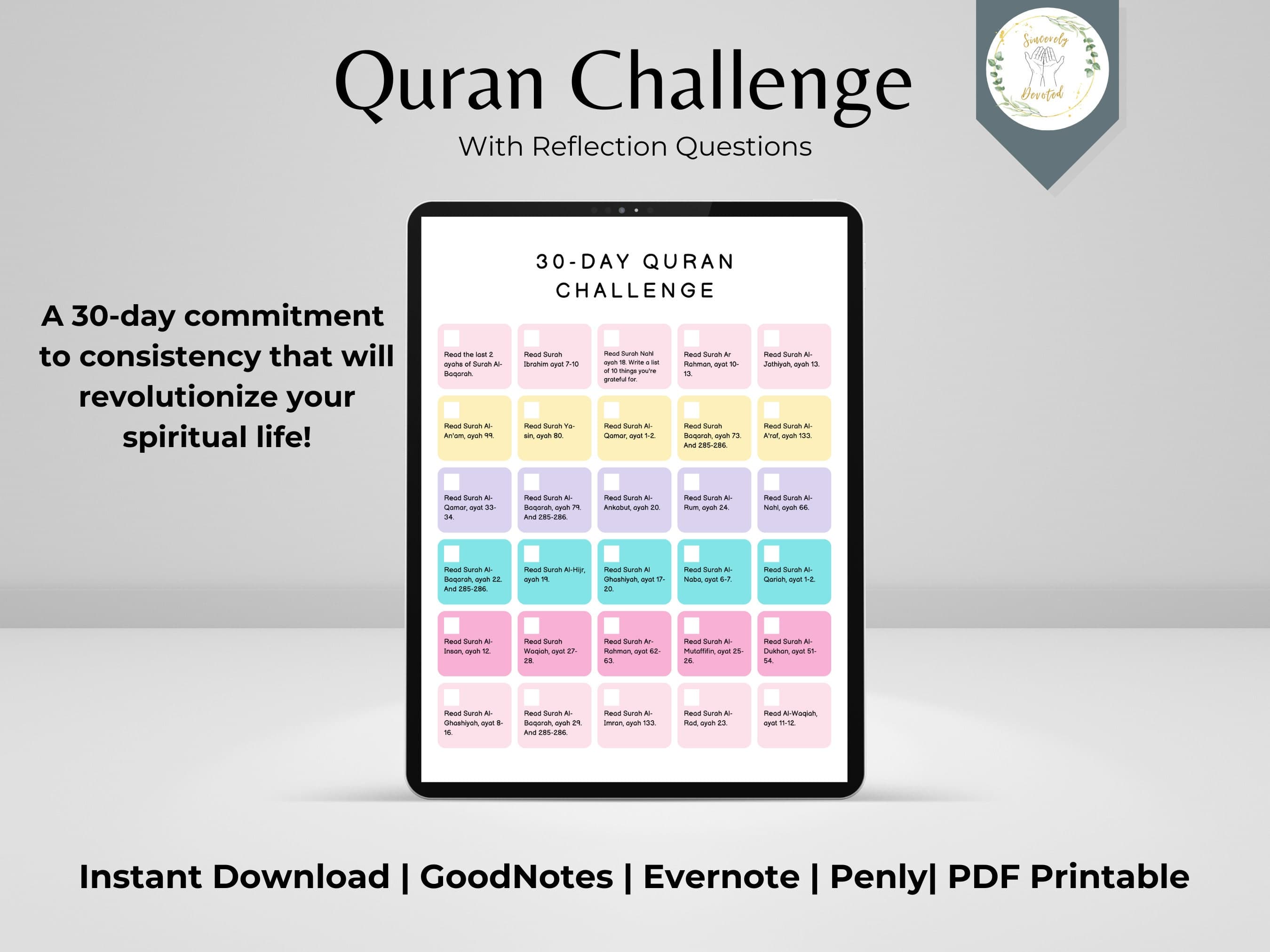 30-Day Quran Challenge: Dua & Dhikr Tracker (Digital Download)