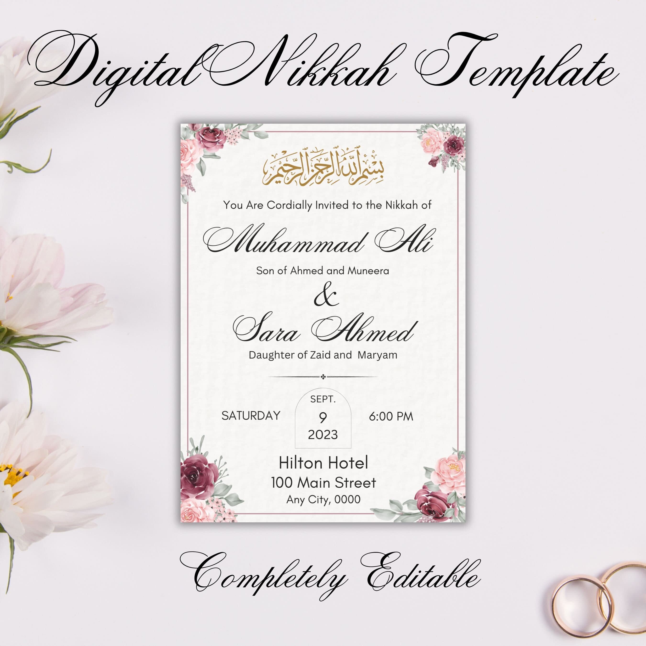 Radiant Roses Nikkah Invitation: Editable Muslim Wedding (Digital)