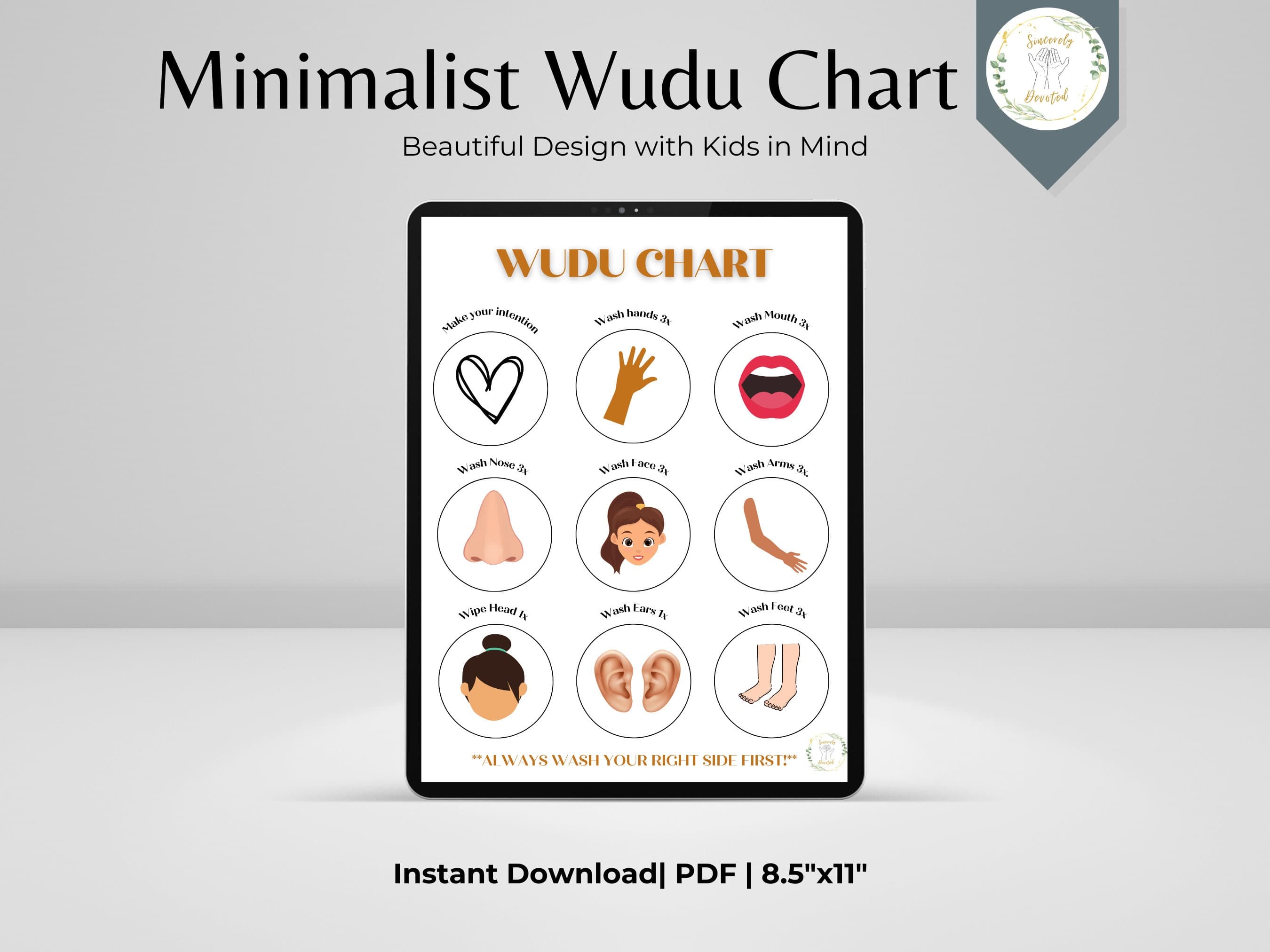 Wudu Chart: Minimalist Islamic Kids Learning Print (Digital Download)