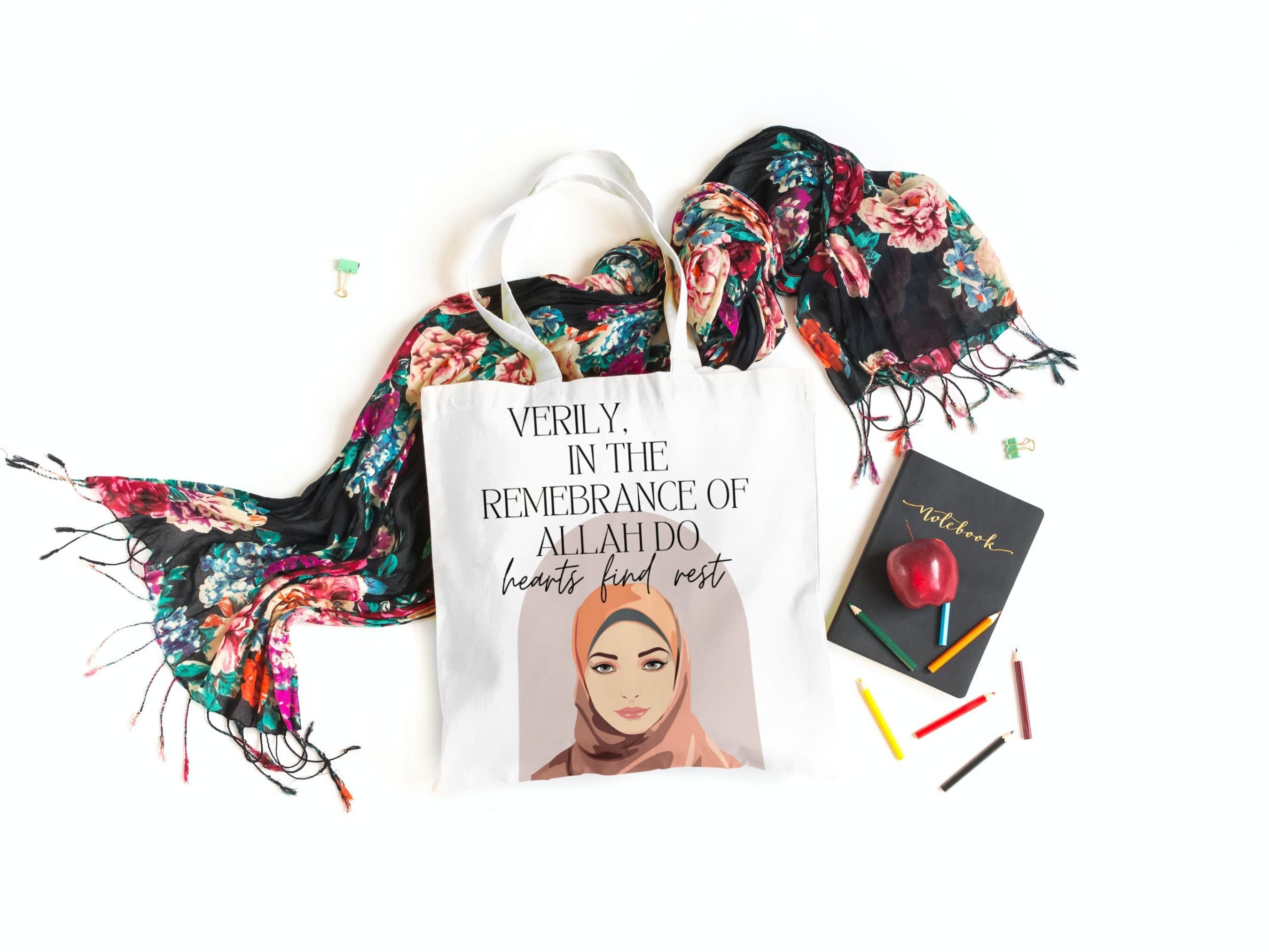 Hijabi Cotton Canvas Tote Bag: Quran Quote, Muslim Gift