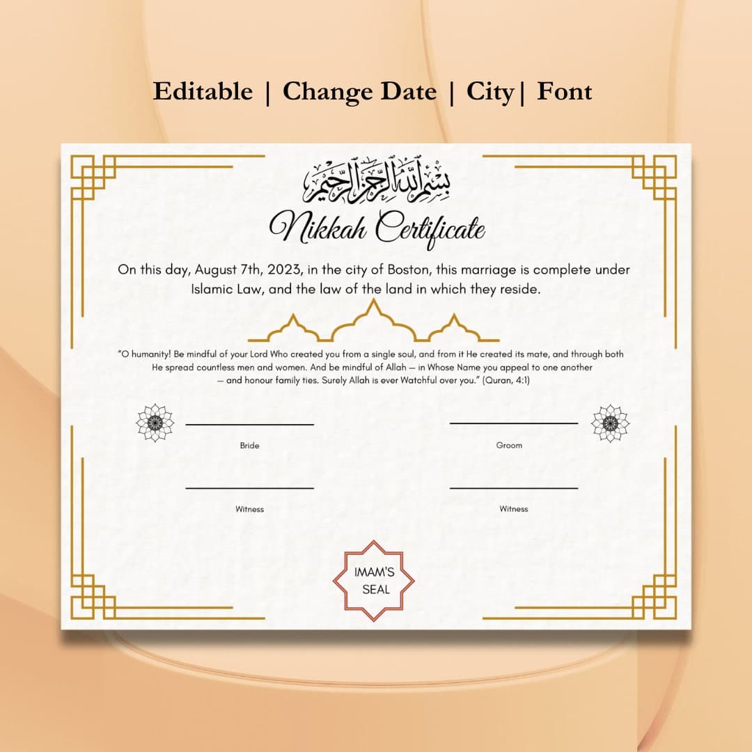 Elegant Nikkah Certificate Template: Islamic Wedding Decor (Printable) - image 4