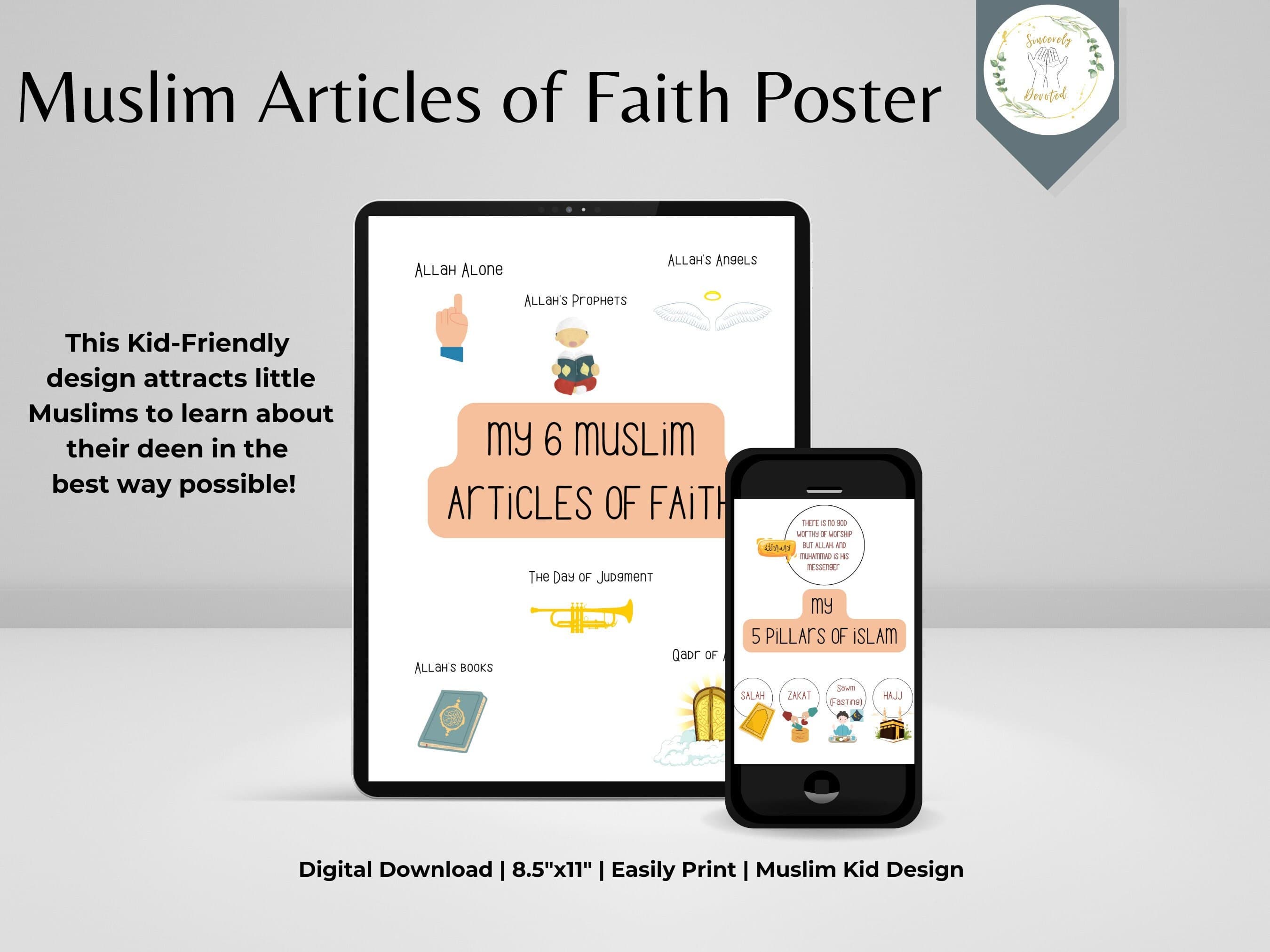 Islamic Articles of Faith & Pillars Poster: Muslim Home Decor (Digital Download)