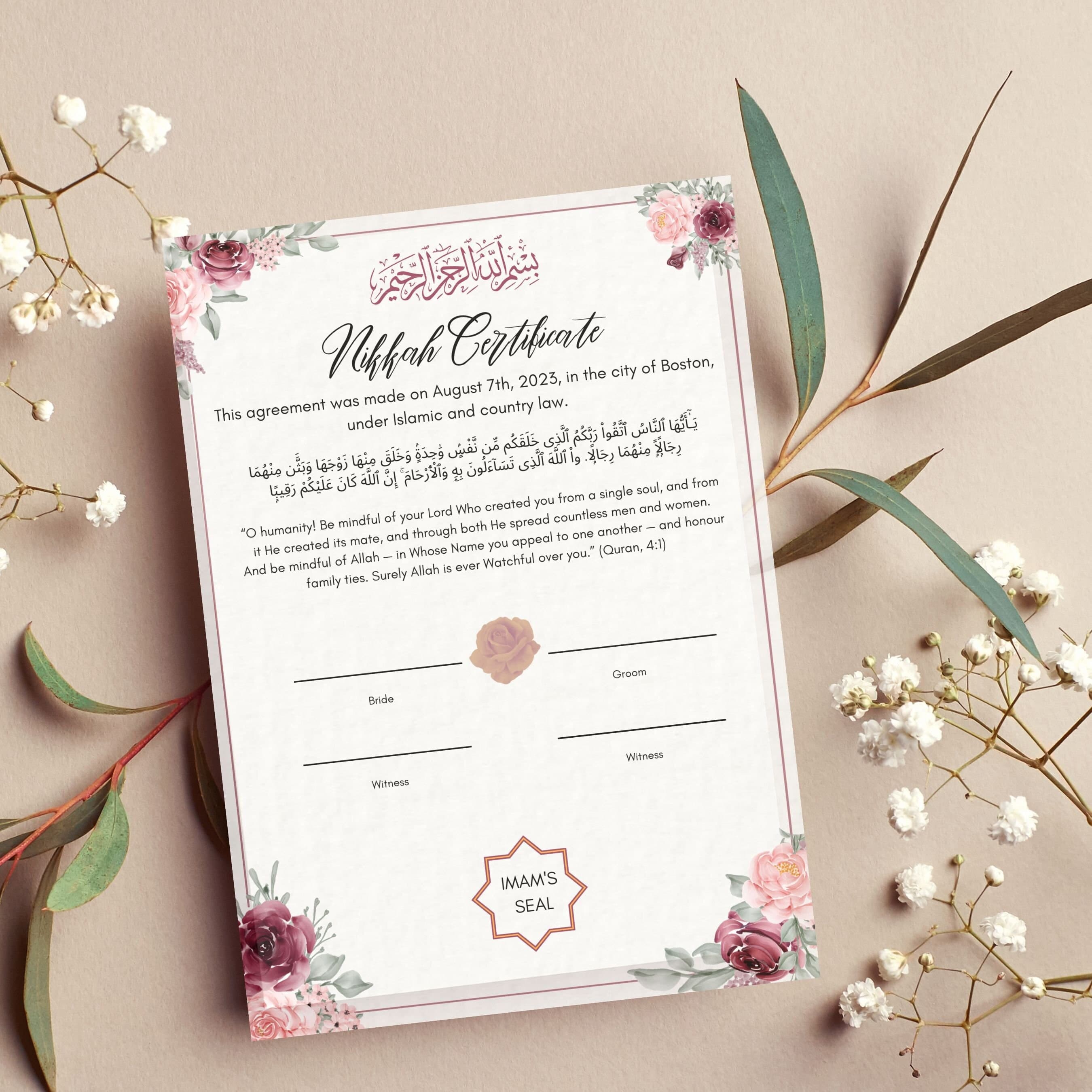 Editable Nikkah Certificate: Islamic Wedding Contract (Digital Design)