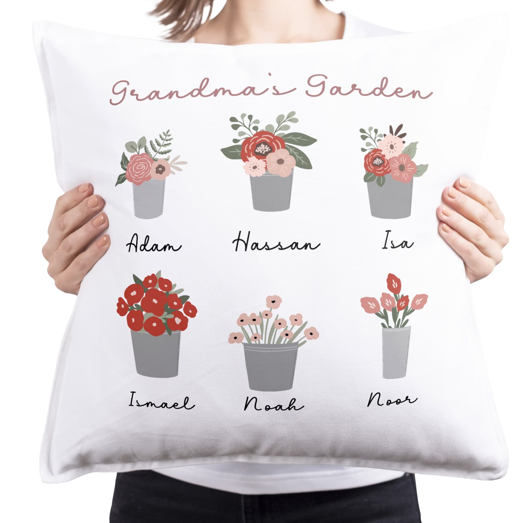 Personalized Grandma Pillow: Floral Grandchildren Names, Custom Family Gift