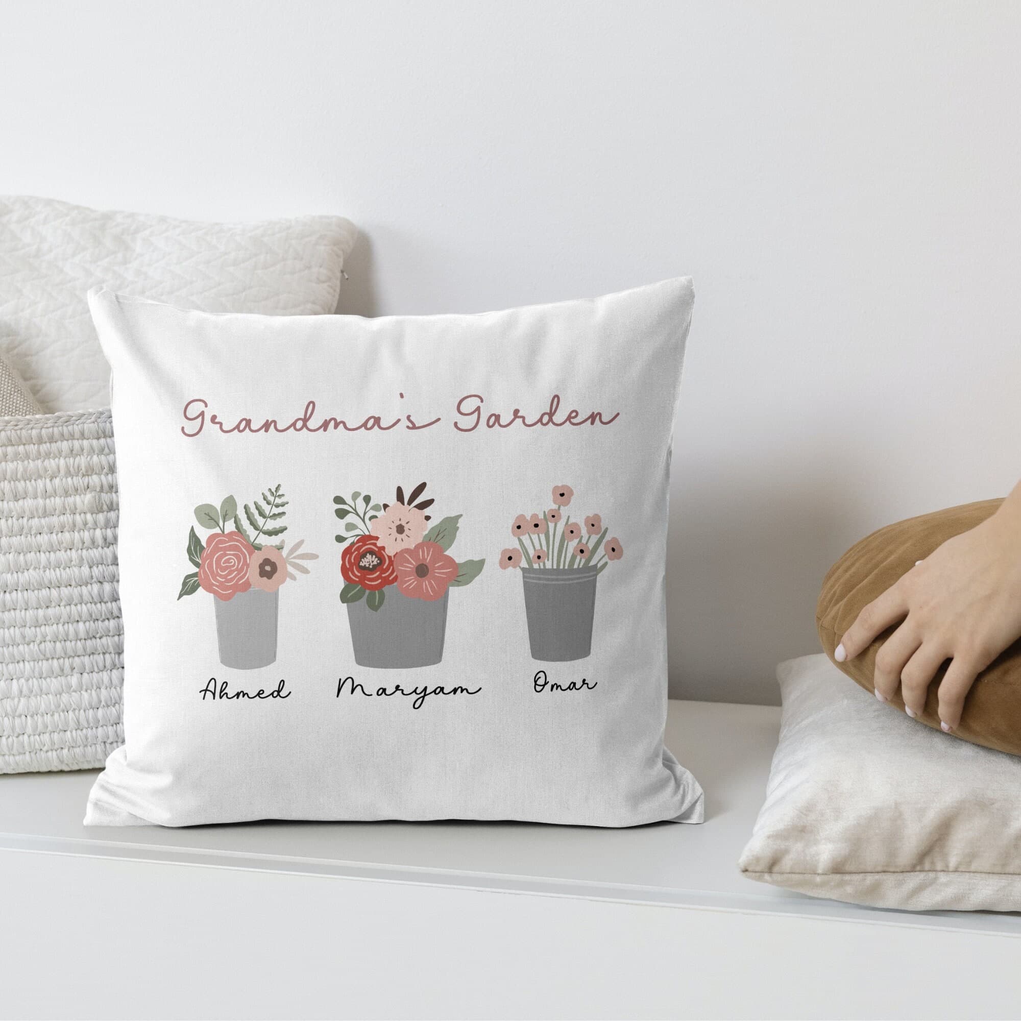 Personalized Grandma Pillow: Floral Grandchildren Names Keepsake