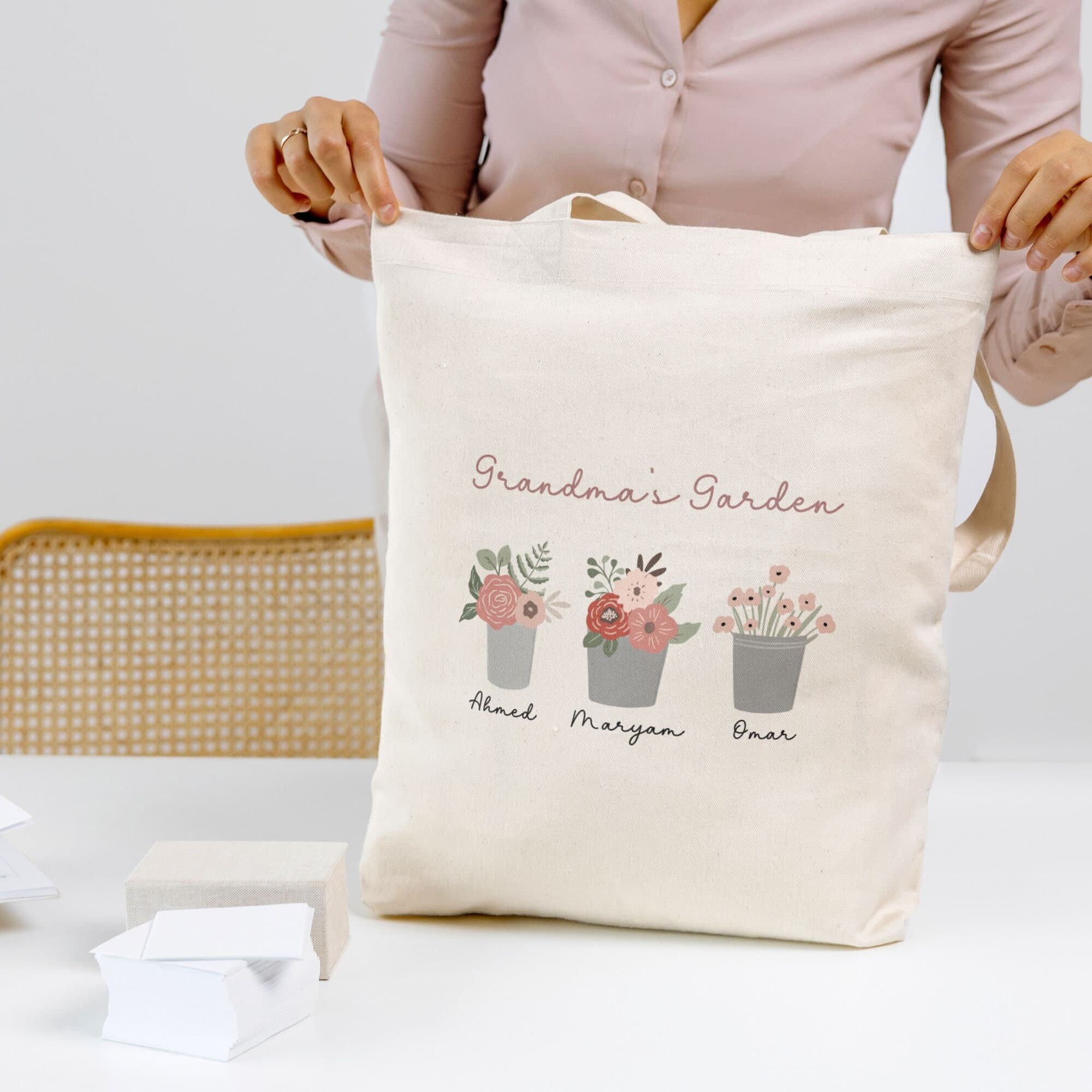 Personalized Floral Tote Bag: Grandma's Garden, Custom Name