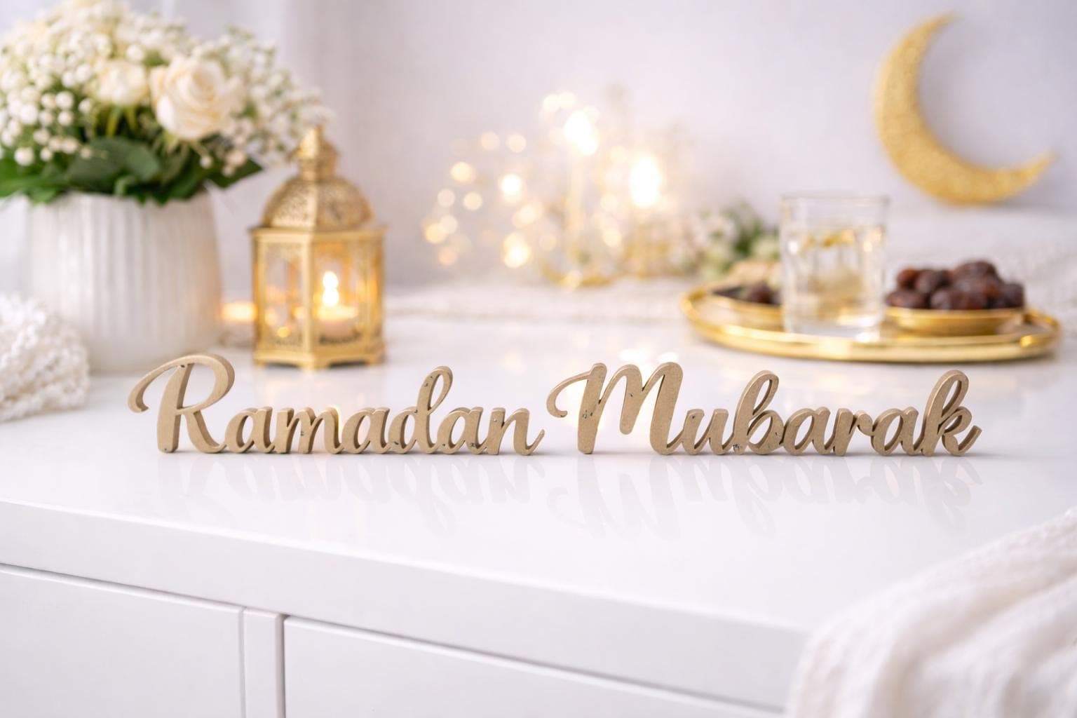 Ramadan Mubarak Table Sign – Islamic Home Decor Centerpiece – Optional Matching Eid Mubarak Sign – Personalized Muslim Decor