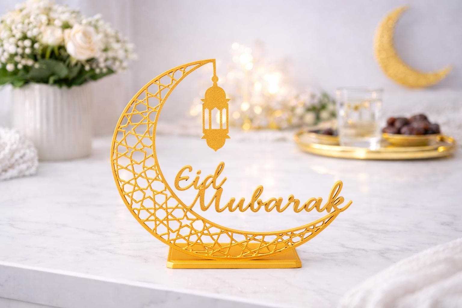 Eid Mubarak Table Decoration – 3D Printed Islamic Centerpiece | Customizable Eid or Ramadan Gift