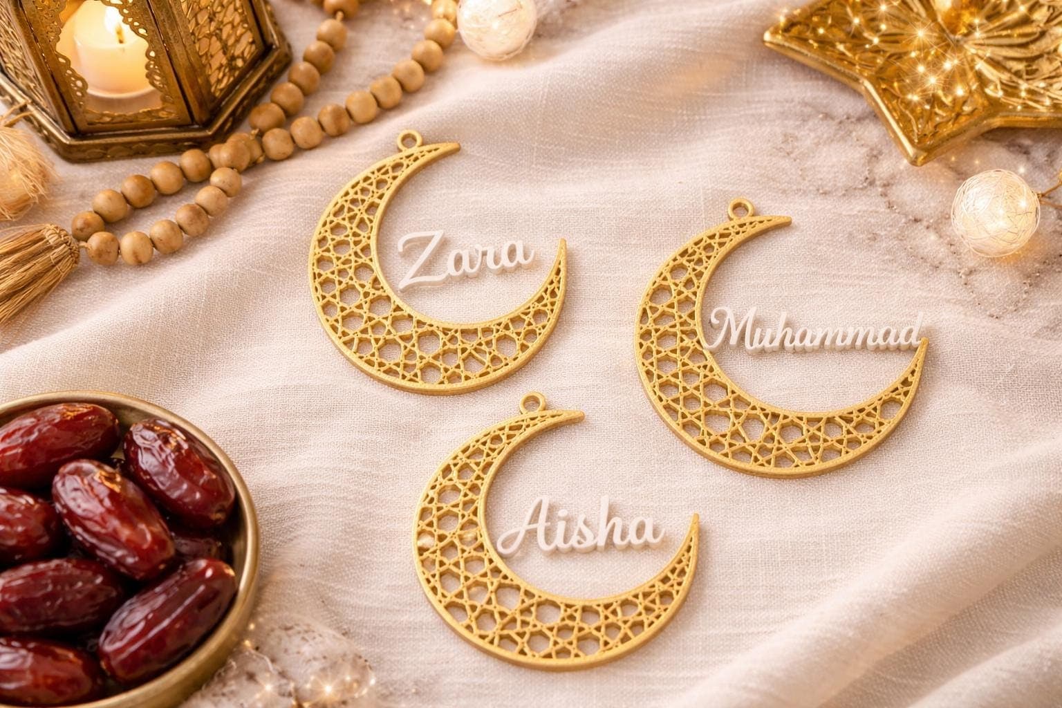 Personalised Crescent Moon Ornament | Ramadan Decor | Islamic Geometric Moon | Custom Name Ornament | Eid Gift - image 4