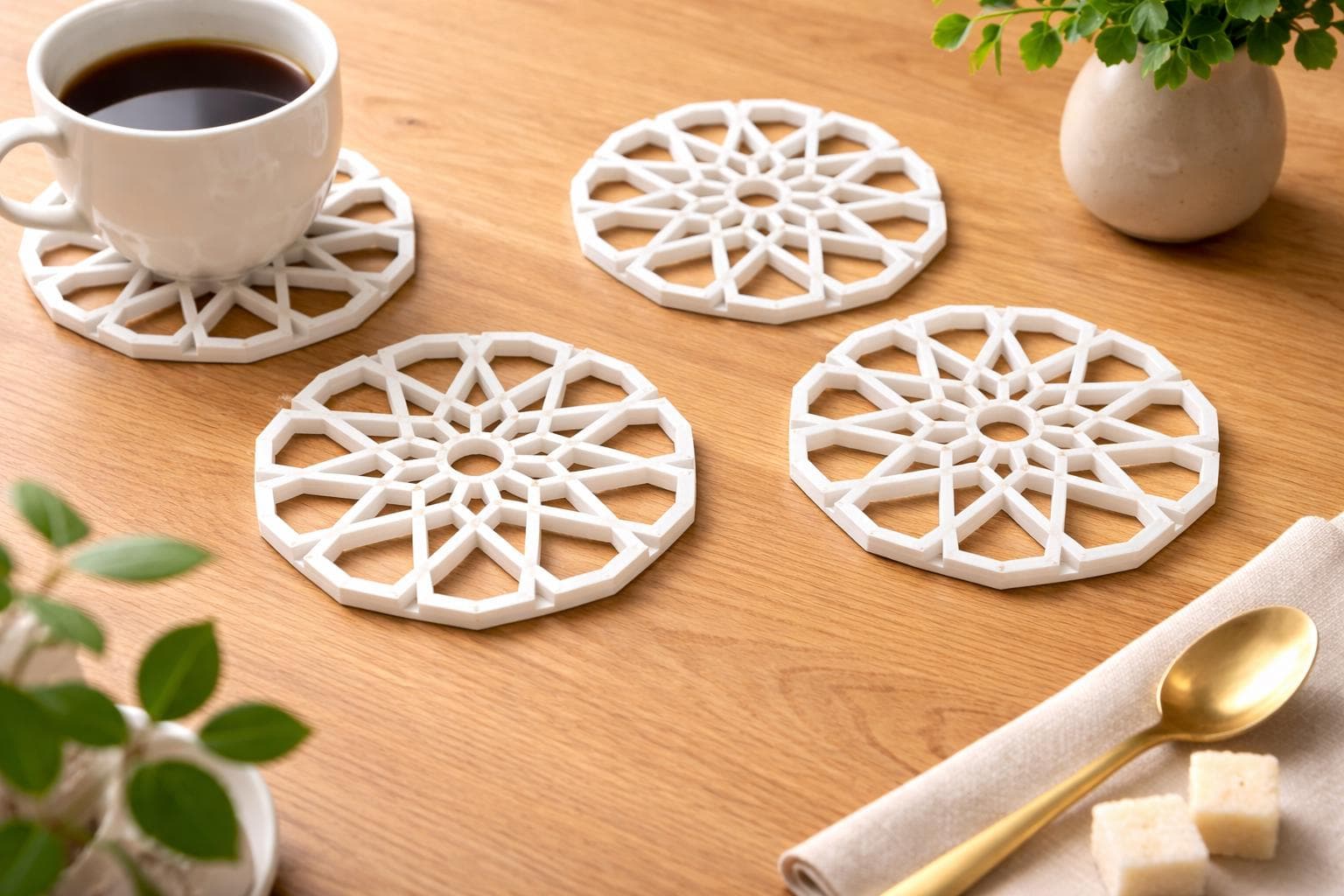 Geometric Coasters | Ramadan Decor | Islamic Moroccan Pattern | 3D Printed Luxury Table Decor | Modern Muslim Home Gift