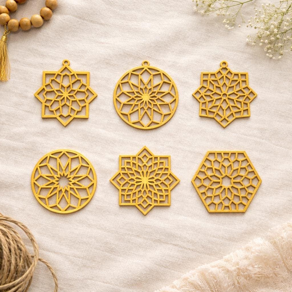 Ramadan Tree Ornaments Set of 6 | Islamic Geometric Decorations | Eid & Ramadan Home Decor