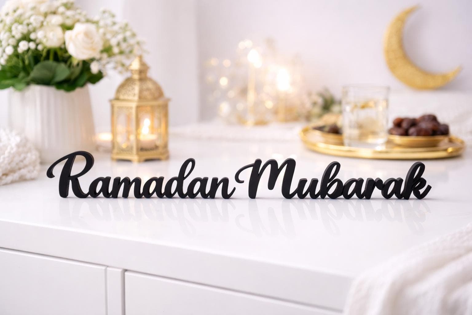 Ramadan Mubarak Table Sign – Islamic Centerpiece Decor – Optional Eid Mubarak Matching Sign