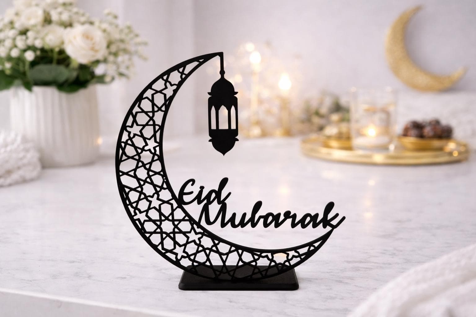 Eid Mubarak Table Decoration – 3D Printed Islamic Centerpiece | Customizable Eid or Ramadan Gift