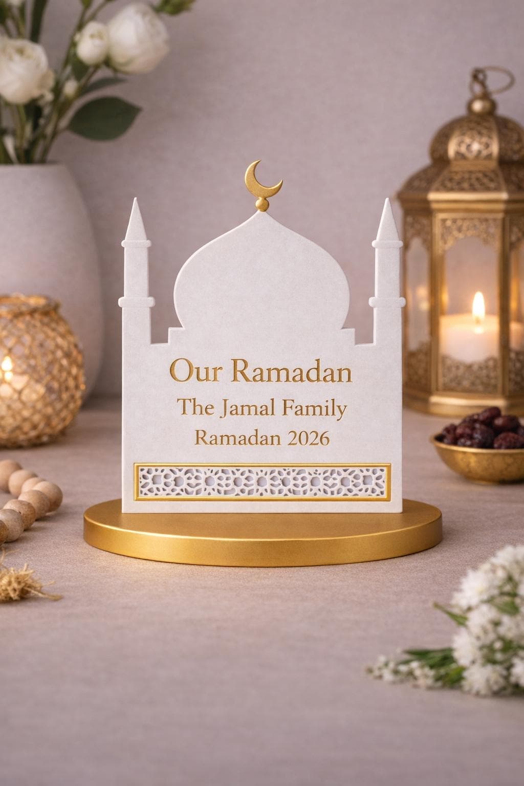 Our Ramadan Family Mosque Plaque | Personalised Islamic Home Decor | 3D Printed Ramadan Decoration | Eid Gift