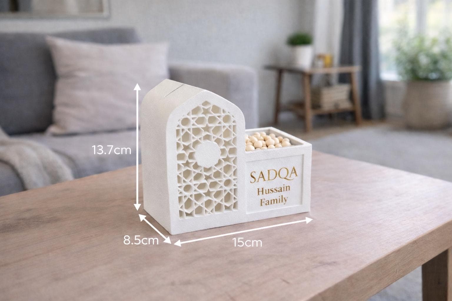 Sadqa & Tasbeeh Box | Islamic Charity Donation Box | Personalised Family Sadaqah Box | Ramadan and Eid Gift | Home Islamic Decor