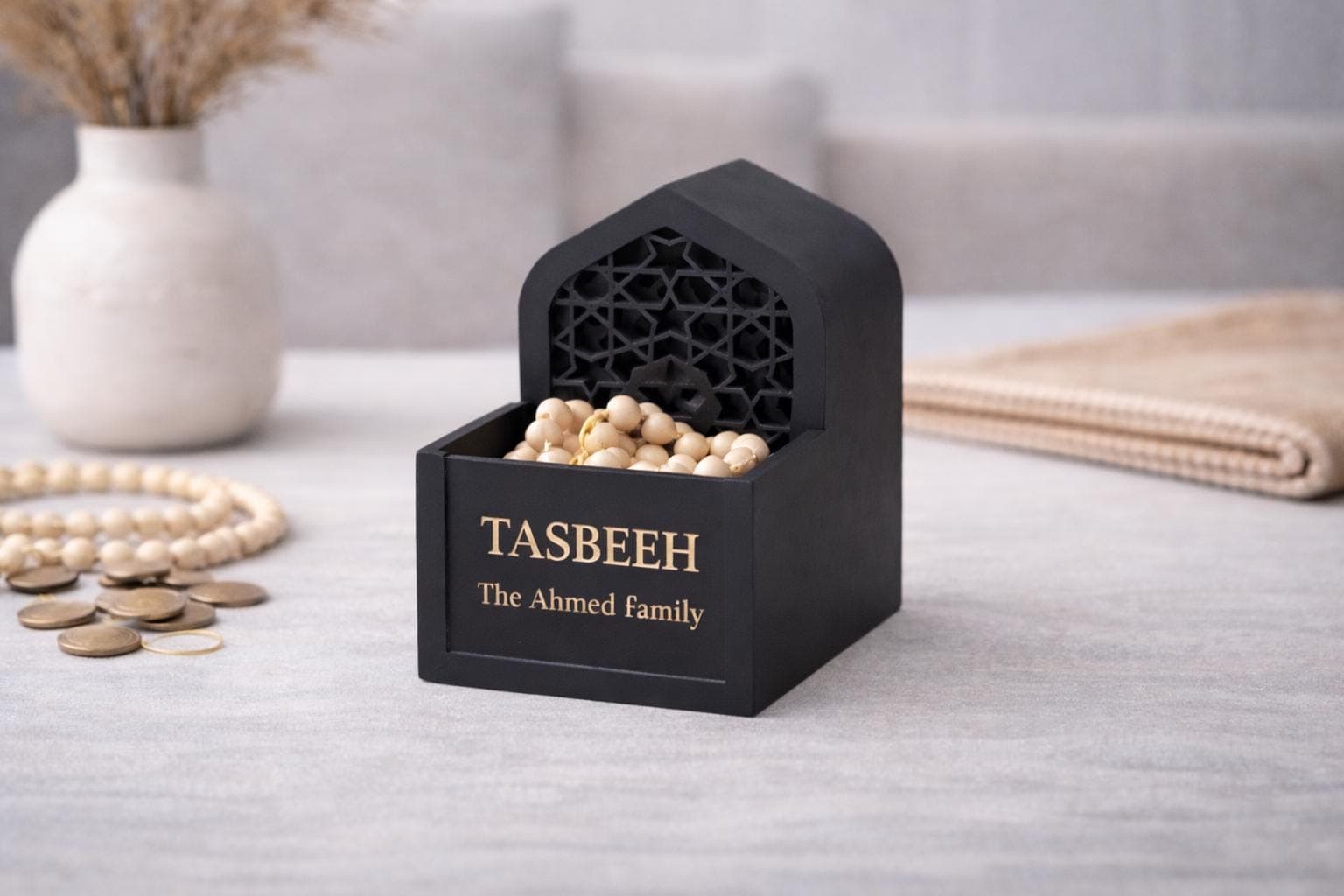 Personalised Tasbeeh Holder | Islamic Prayer Beads Storage Box | Modern Muslim Home Decor | Ramadan & Eid Gift