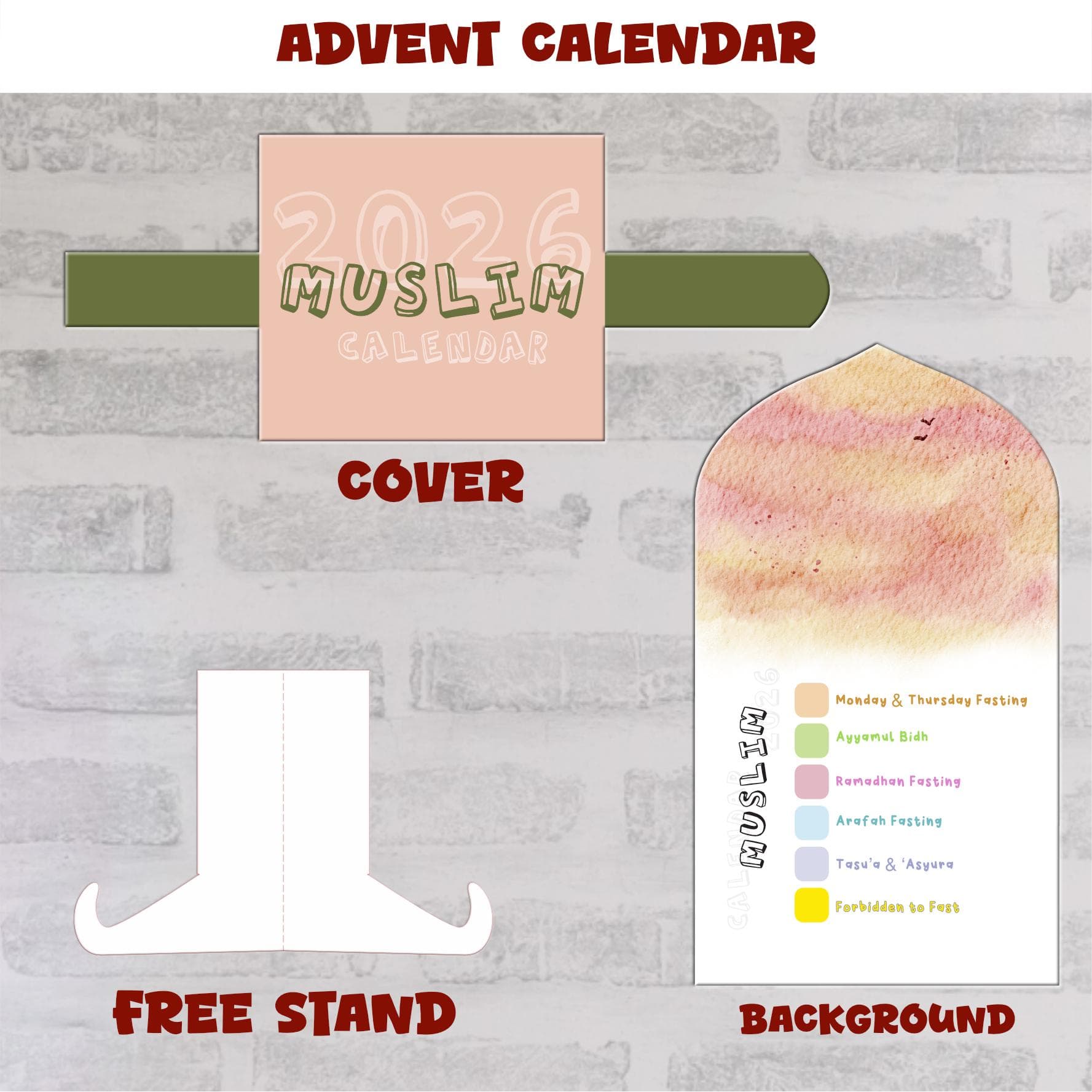 2026 3D Muslim Calendar | Hijri Mini Desk Calendar | Islamic Printable (PNG SVG) - image 4