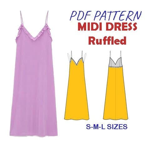 Midi Dress with Ruffles Sewing Digital PDF Pattern | Maxi dress pdf pattern | Midi Dress Pattern/Summer Holiday Midi Dress S-M-L