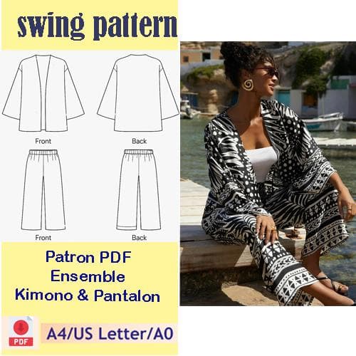 Patron PDF Ensemble Kimono et  Pantalon Femme – Patron Couture A4 & A0 /Facile à Coudre, Décontracté Chic/Taille XS à 5XL / Bohème Femme