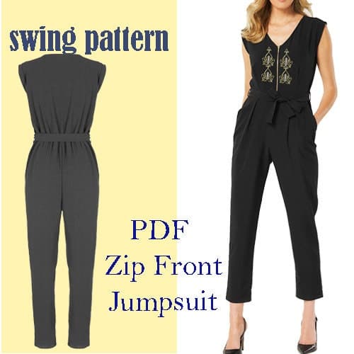 Sewing pattern for women's jumpsuit Zip Front /Women's plain occasion jumpsuit with belt and long pants/taille 8---18 UK/Elegant fashion