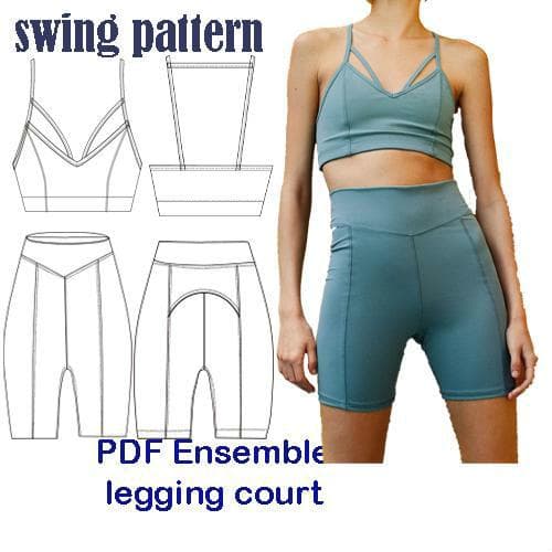 Patron de couture pour vêtements de sport /Ensemble legging court/short de cyclisme/Téléchargement instantané en PDF size S-M-L