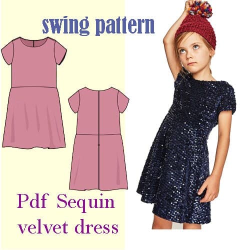 Pdf swing pattern Sequin velvet dress /Unique Bridesmaid Dress Pattern | Evening dress PDF | Instant download/sizes 5  to 14