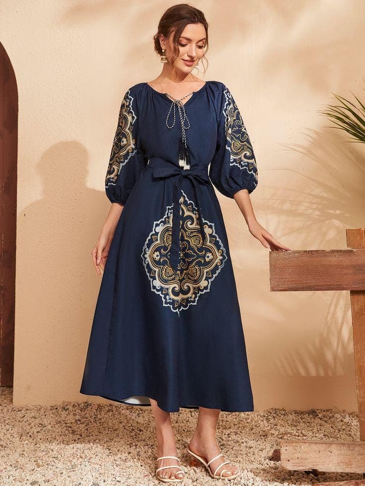 Patron de couture PDF A4 A0 pour robe maxi à manches longues | manches ballon | Encolure froncée | ethnique bohème | Tailles XS–S–M–L - image 3