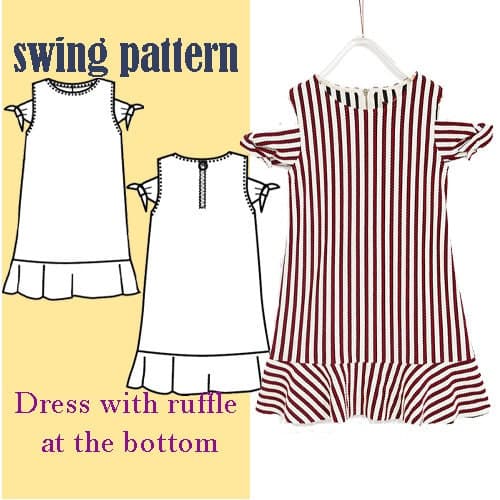 Dress girl with ruffle at the bottom PDF swing pattern //// Téléchargement instantané avec 8 tailles imprimable //4 to 14 year