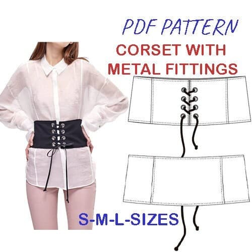 Corset pattern with metal fittings, corset belt pattern PDF sewing pattern - instant download, sizes S-M-L