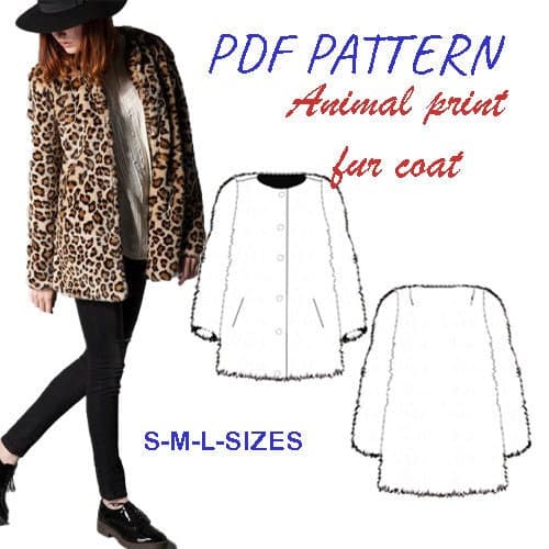 Animal print fur coat Autumn and winter/ Pdf swing pattern /sizes s-m-l/Winter Coat Sewing Pattern