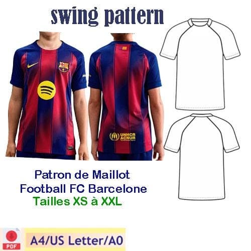 Patron de Maillot Football FC Barcelone| PDF Digital Téléchargeable A4 & A0/Tailles xs à XXL /Téléchargement instantané/ diy pdf tenu barca