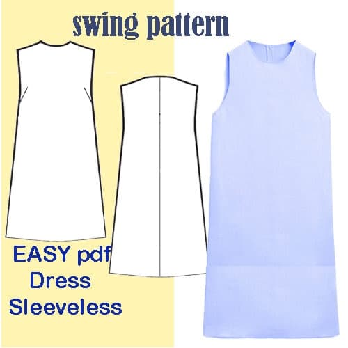 Sleeveless dress pdf Sewing Pattern, A-Line Dress Pattern, Cotton Summer Dress Pattern for Beginners, sizes xs---xl /simple and chic