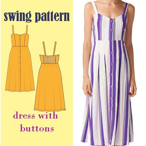 Sewing Pattern for Button Front Dress   | XS-XL | Instant Download | Digital PDF | Smocked dress