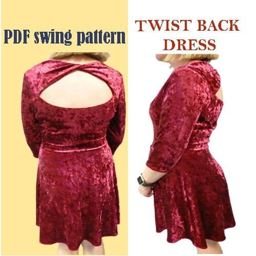 Twist Back FF Velour dress PDF digital sewing pattern // Size 6-22 UK // Instant download with 9 printable sizes