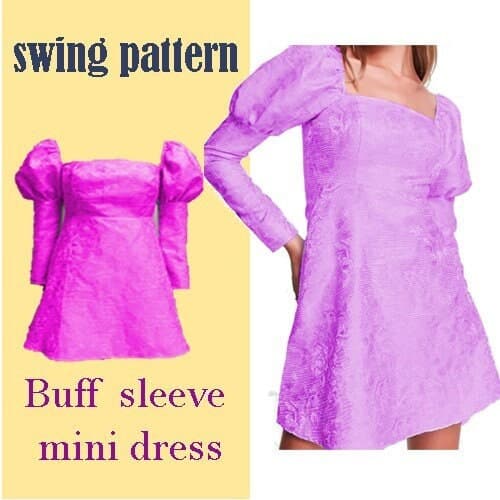 princess corset dress with long sleeve Sewing Pattern in pdf format//Loriana Puff sleeve mini dress //sizes 4----16 UK
