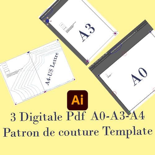 3 PDF | Patron de Couture Numérique | Template A4 | A3 | US-Lettre | Compatible Adobe Illustrator