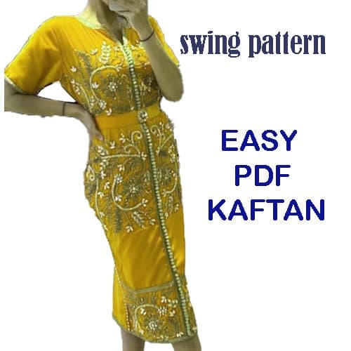 PDF swing pattern kaftan Marocaines cort sleeve- Muslim dress, clothing for women/Easy Digital PDF 6 Printable Sizes S--XXXL-pdf A4-pdf A0
