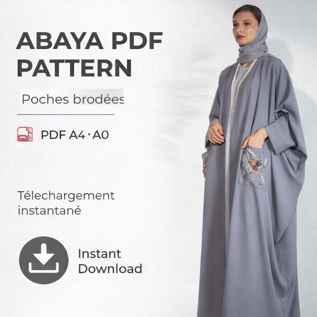 Abaya Sewing Pattern PDF A4 A0, One Size Modest Abaya with Pockets, Loose Kaftan Dress Pattern, Instant Download