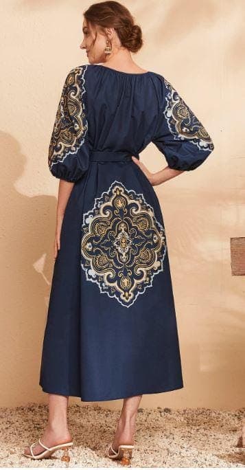 Patron de couture PDF A4 A0 pour robe maxi à manches longues | manches ballon | Encolure froncée | ethnique bohème | Tailles XS–S–M–L - image 4