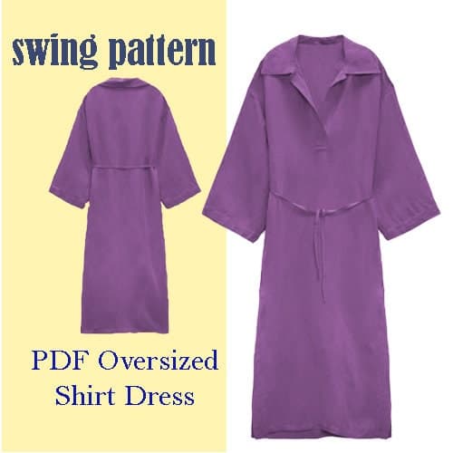 Kaftan Dress pdf Sewing Pattern Long Sleeve Oversized Dress Loose Fit Buttoned Dress Basic Beach Wear Outfit Summer Gown/XS-XXL