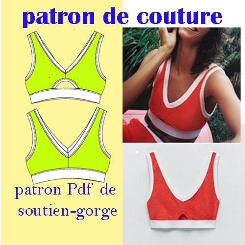 Patron de couture de soutien-gorge ,Haut de sport pour femmes ,Haut soutien-gorge en tissu éponge , PDF Numérique imprimable, tailles S à XL