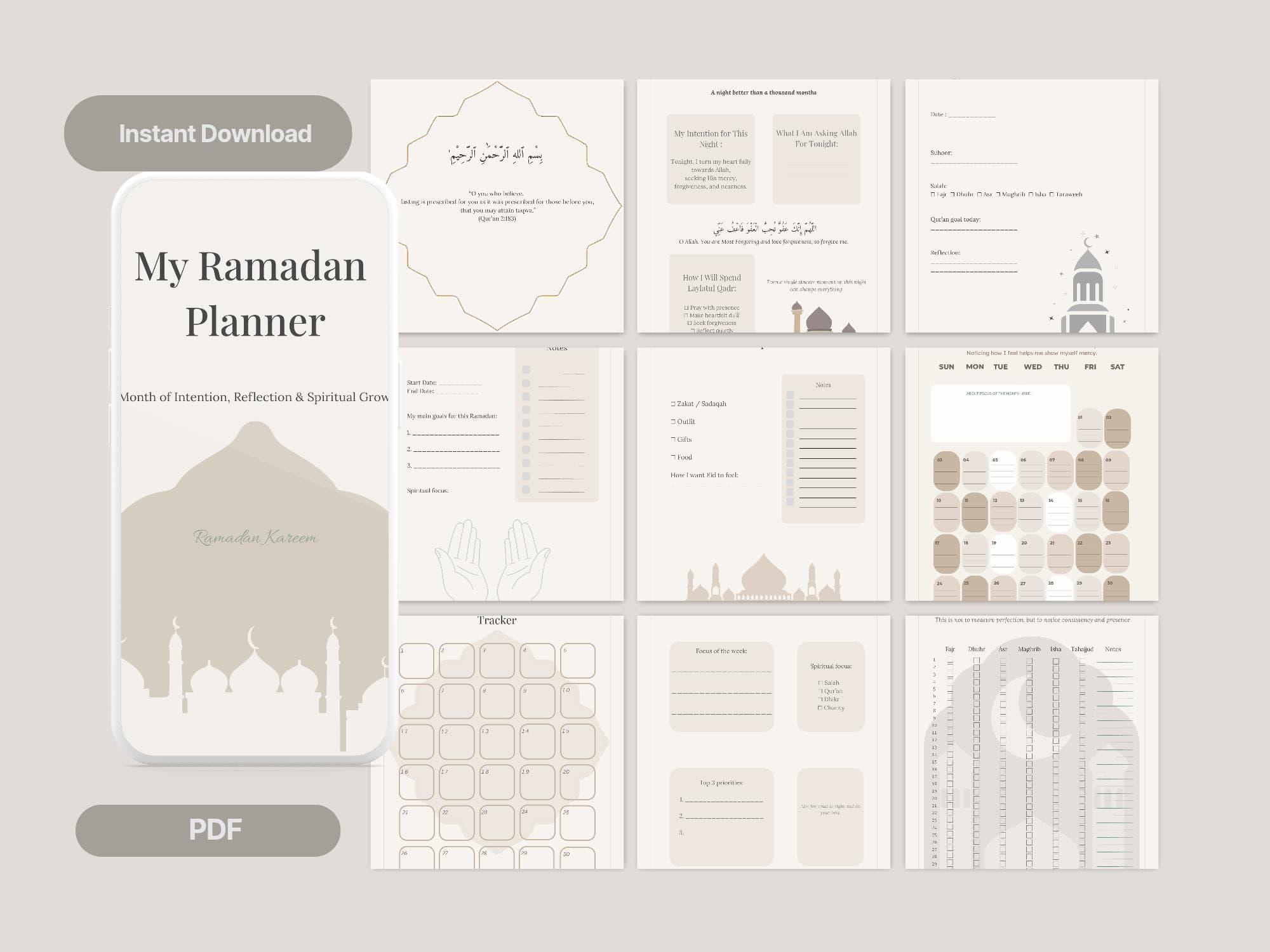 Ramadan Planner for Women | Daily Worship, Dua, Salah Tracker (A4 PDF Instant Download)