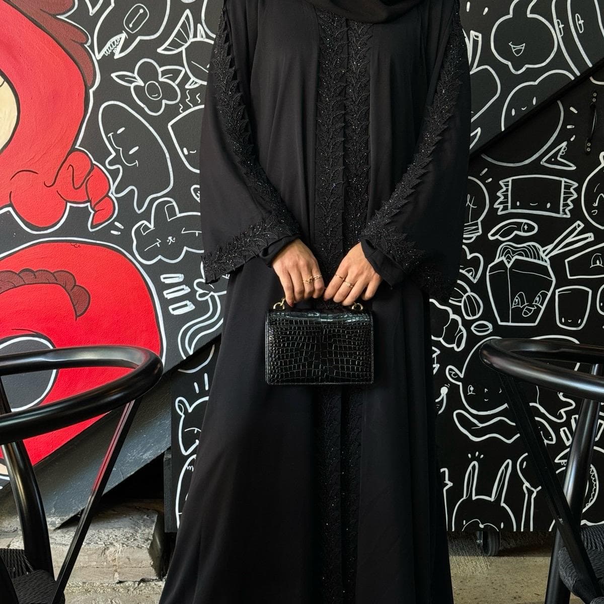 PureAbayas Luxury Madina Open Umbrella Abaya with Lace Embellishments - image 5