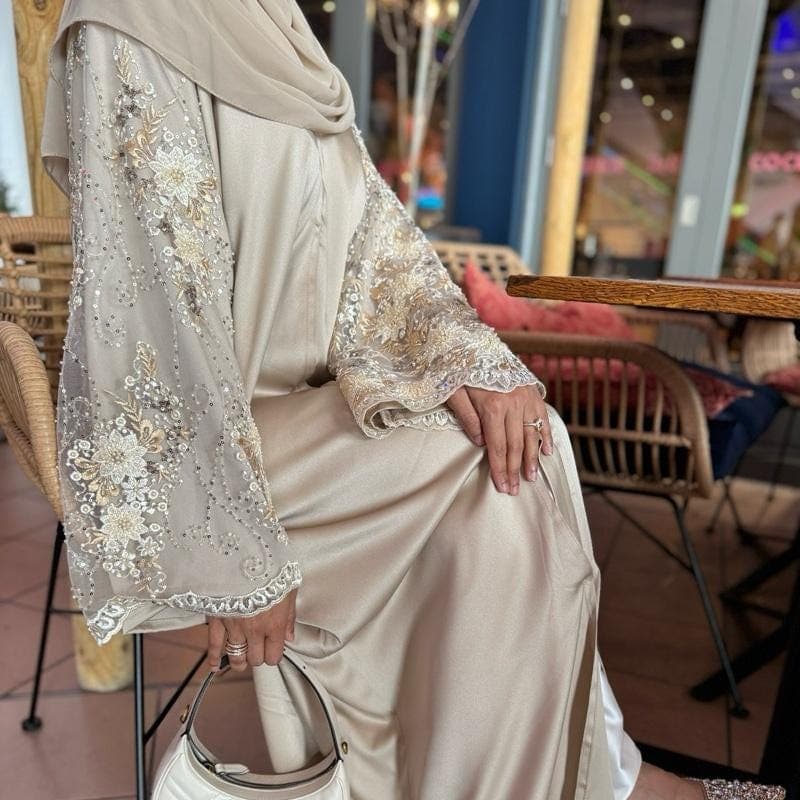 PureAbayas Nayla Luxury Abaya Set – 4-Piece Set w/ Beaded Sleeves, Slip Dress - image 5
