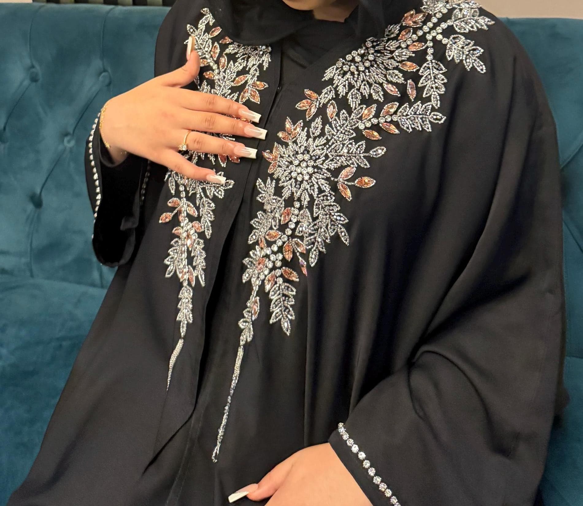 Luxury Princess Handbeaded Open Abaya with Buttons- butterfly abaya-batwing abaya-party abaya- wedding abaya-designer abaya
