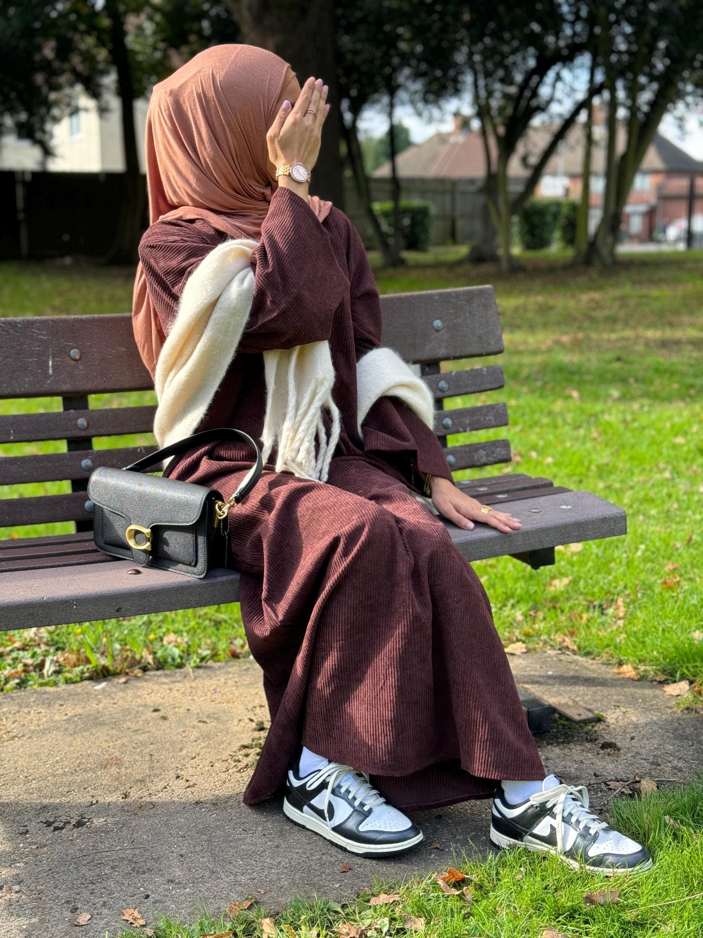 Premium Corduroy Pocket Closed Abaya Set with Scarf - Black, Brown, Khaki. Modest Wear Winter Spring Abaya - Jumper Abaya - Coat Abaya - image 5