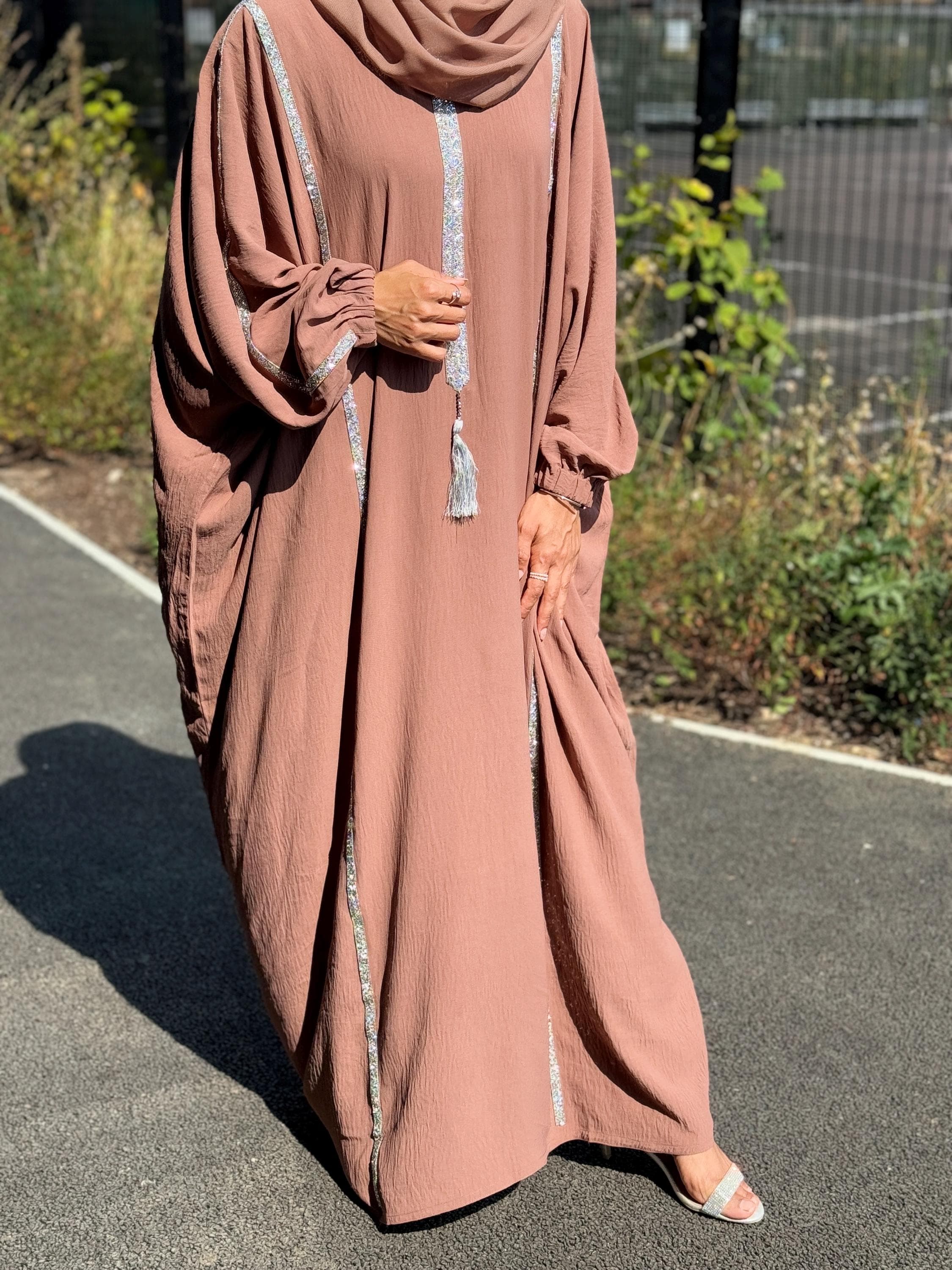 Classic Crepe Butterfly Abaya with Inner Belt & Matching Scarf - image 5