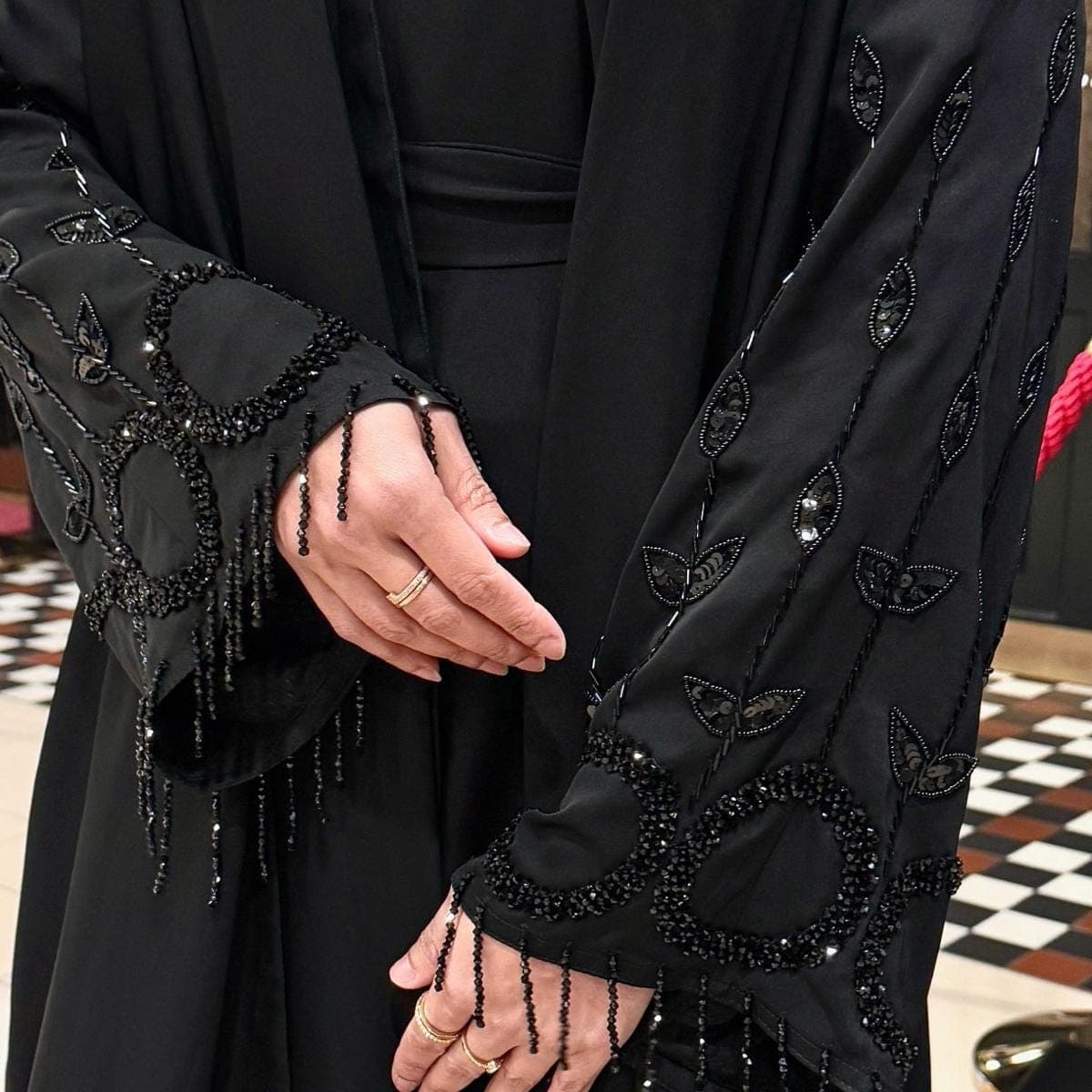 PureAbayas Qamar Abaya - Luxury 4 Piece Abaya Set Handcrafted Embellished Open