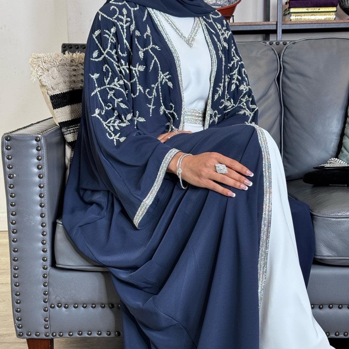 PureAbayas Jawaria Abaya - Luxury 4 Piece Abaya Set Handcrafted Open Heavy, Eid outfit, party wear - image 4