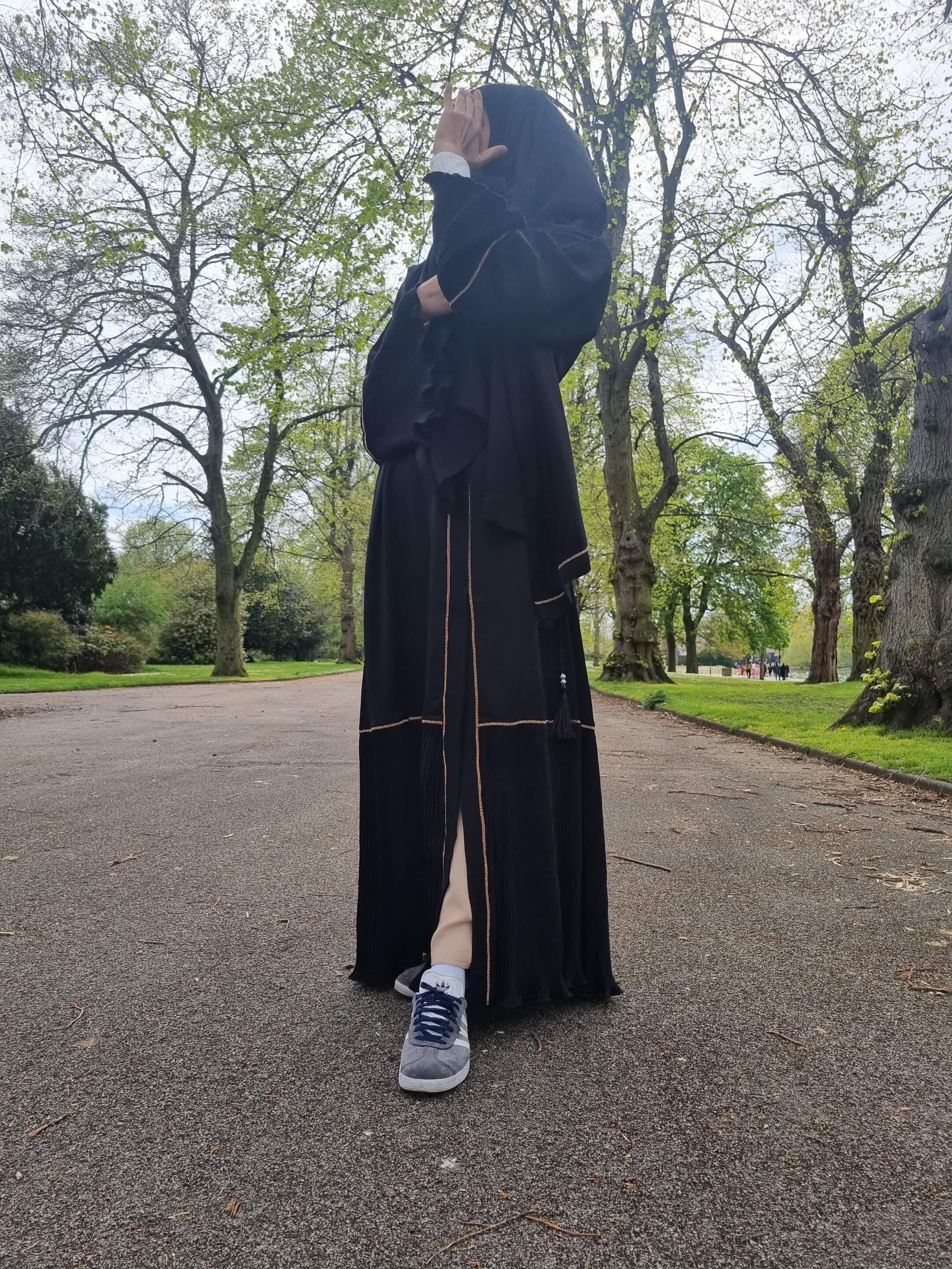 Frill Open Abaya,Black abaya,brown abaya  Dubai abaya,morrocan dress islamic dress, party dress, simple abaya, abaya set,khaleji ,jilbub